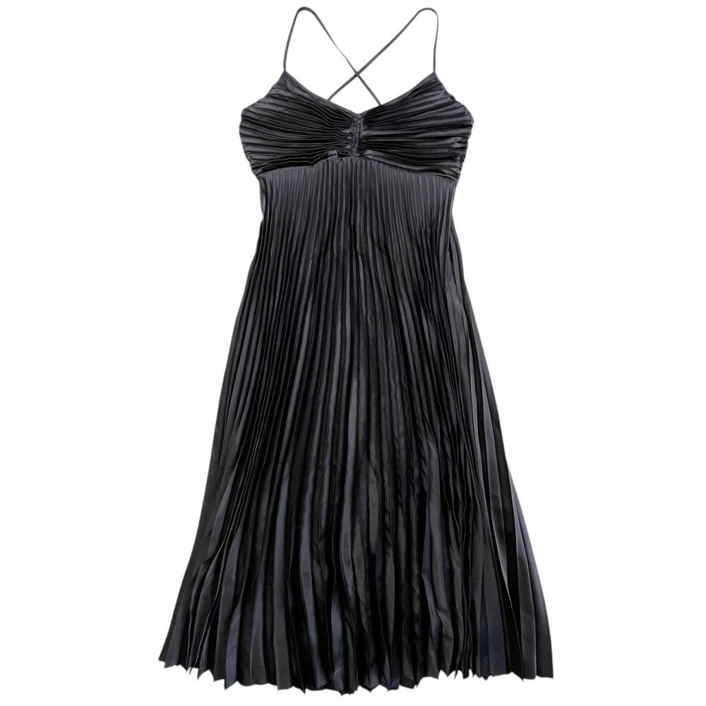 Banana Republic Factory Solaire Pleated Midi Dress Size 0 Black Accordian NWT
